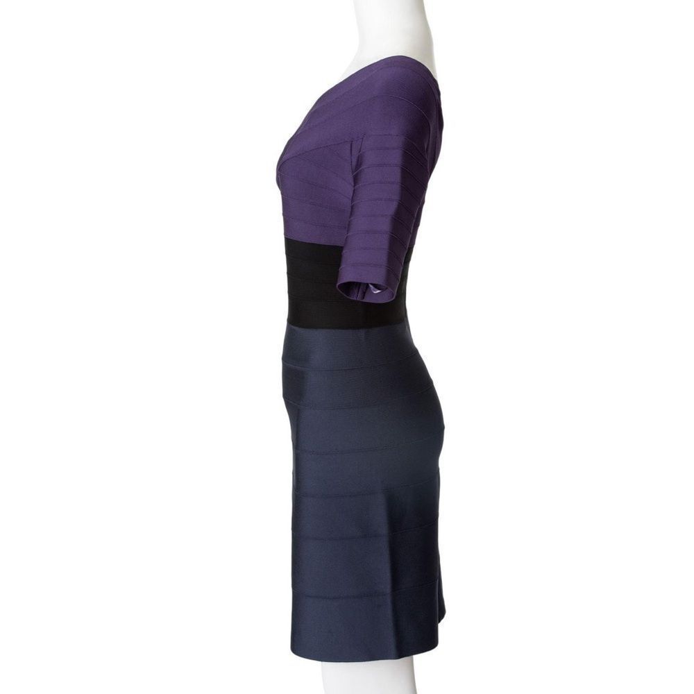 Herve Leger One-shoulder Tri-Colour Block Bandage Dress Size L - Picture 4 of 11